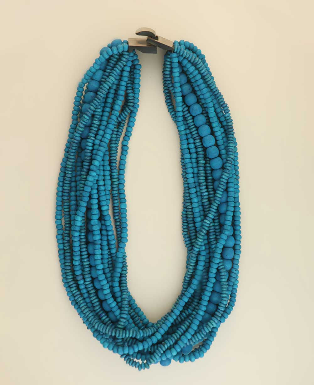 Turquoise Multi-Strand Wood Bead Necklace