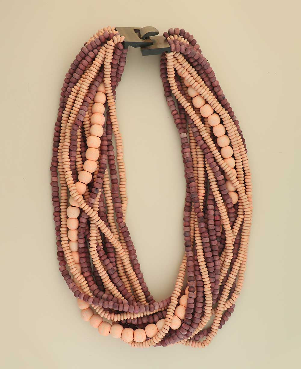 Layered Wood Bead Necklace in Pink, Lilac and Peach