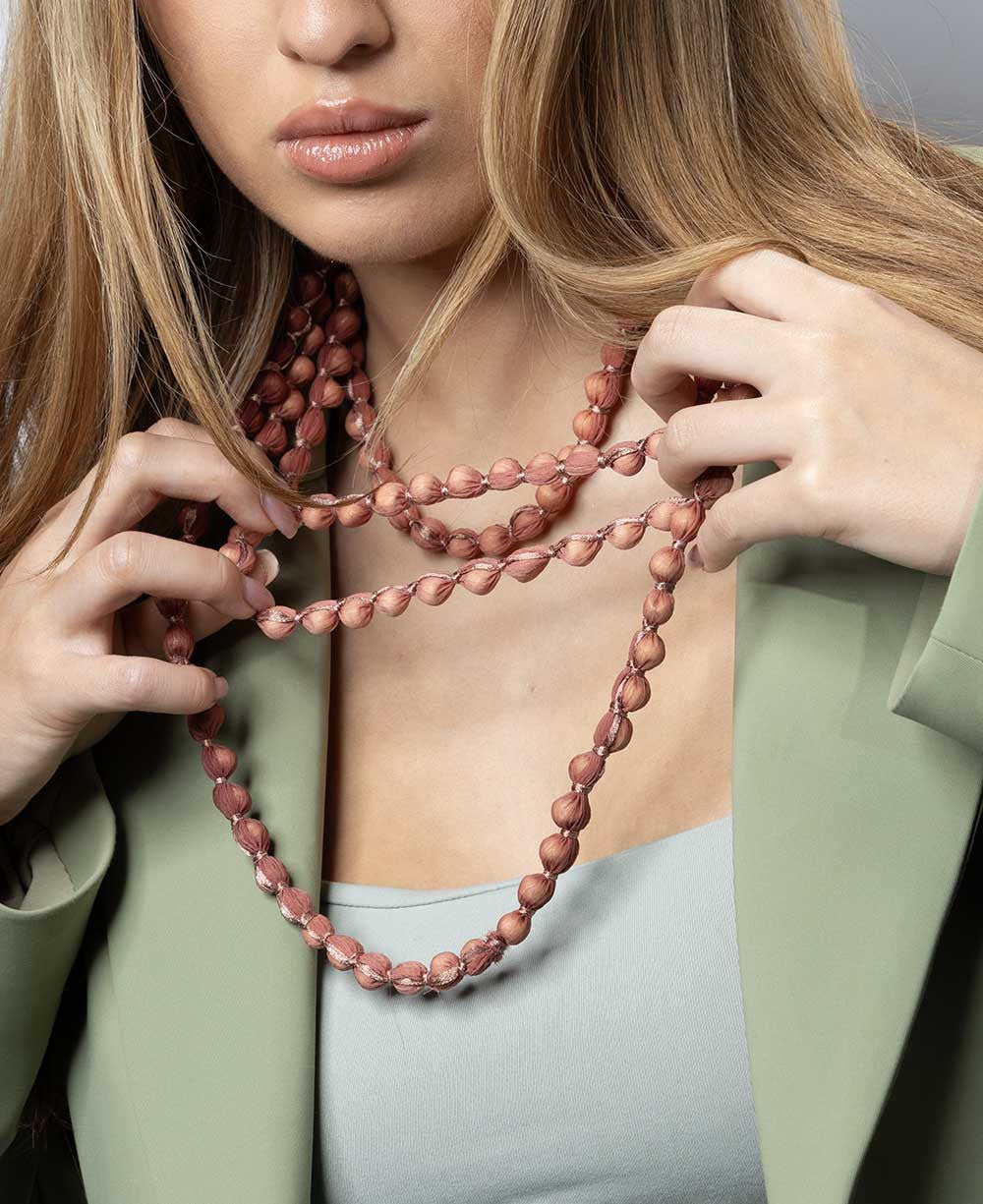 Fabric-Wrapped Teardrop Bead Rope, Rose and Pink