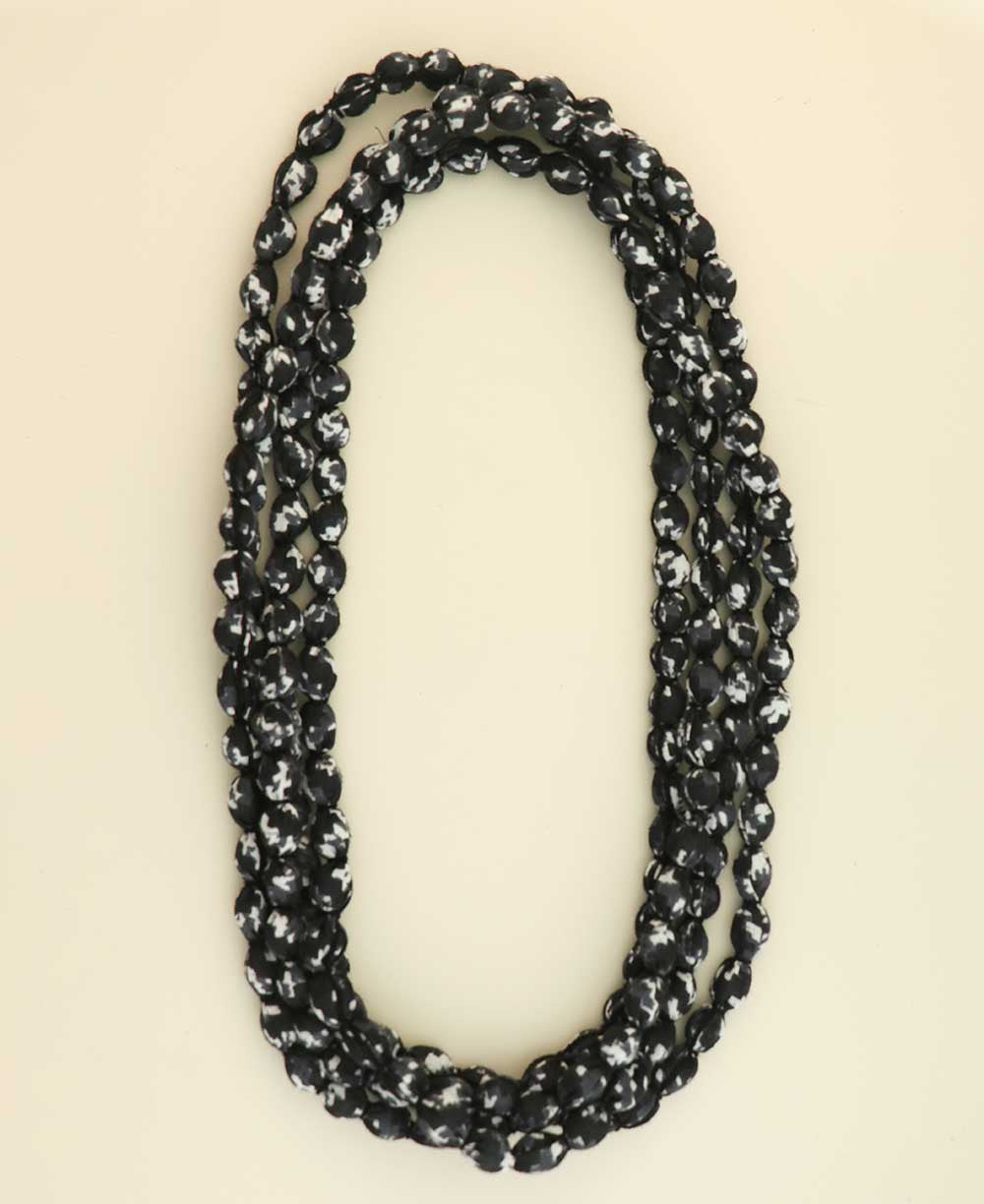 Fabric-Wrapped Bead Necklace, Endless Strand in Black and White