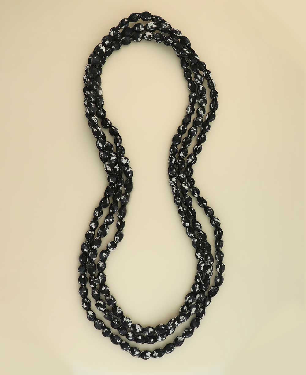 Fabric-Wrapped Bead Necklace, Endless Strand in Black and White