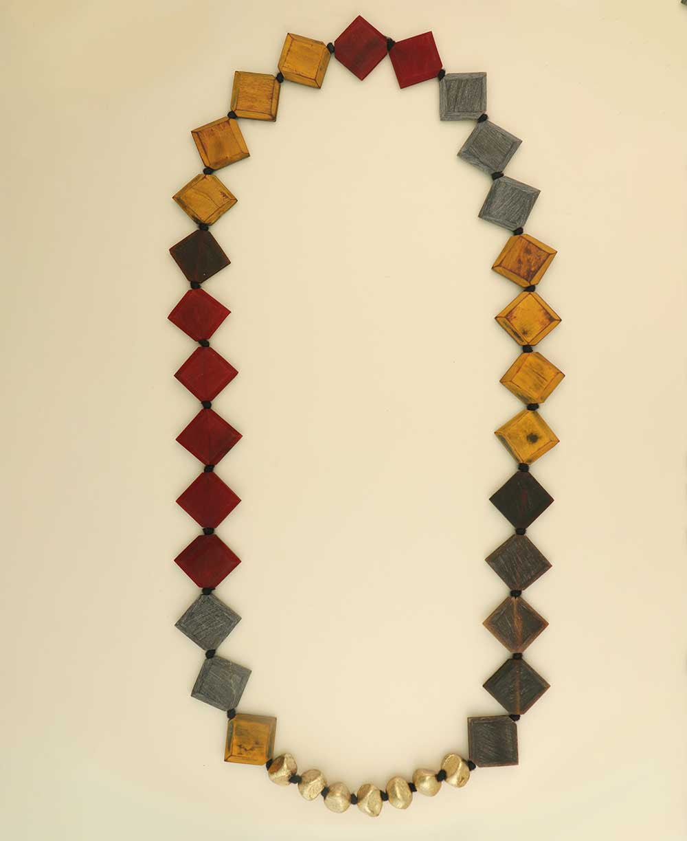 Diamond-Set Horn and Brass Bead Necklace