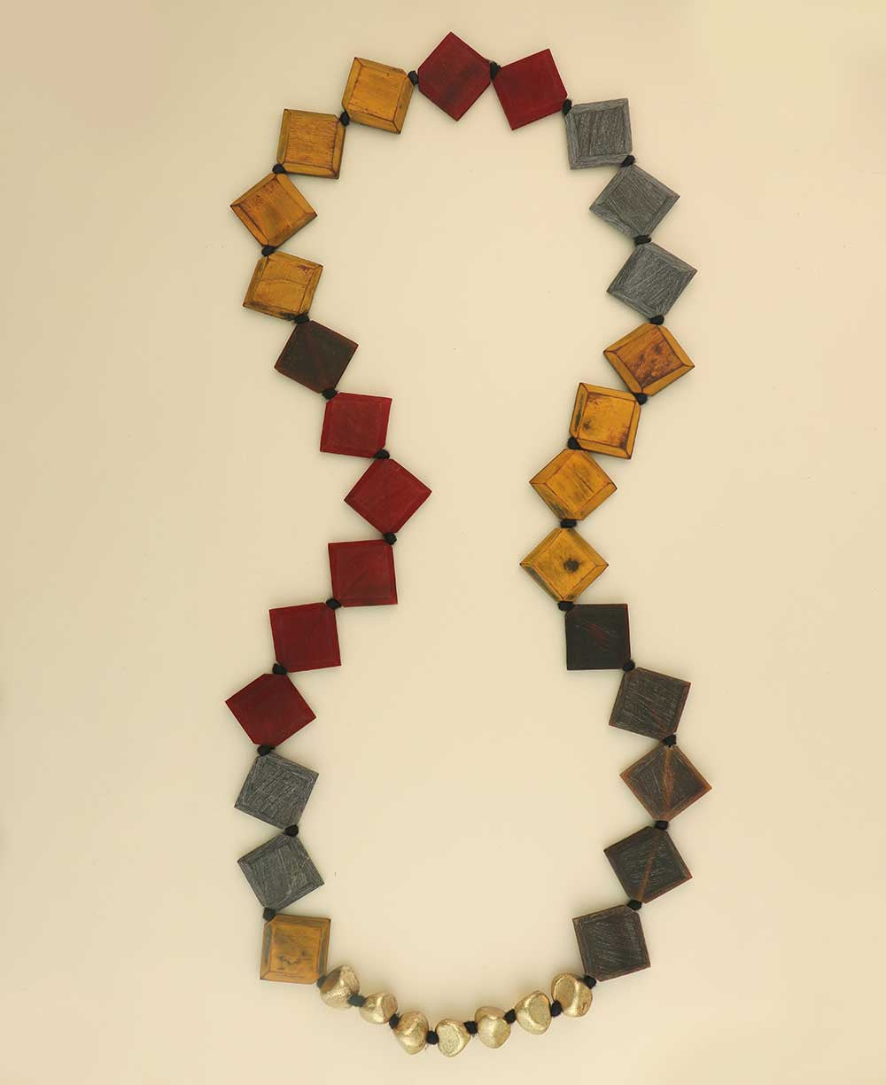 Diamond-Set Horn and Brass Bead Necklace