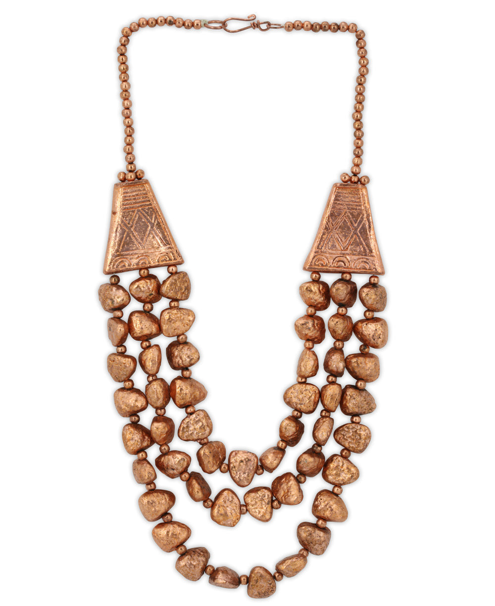Triple-Strand Copper-Tone Nugget Necklace