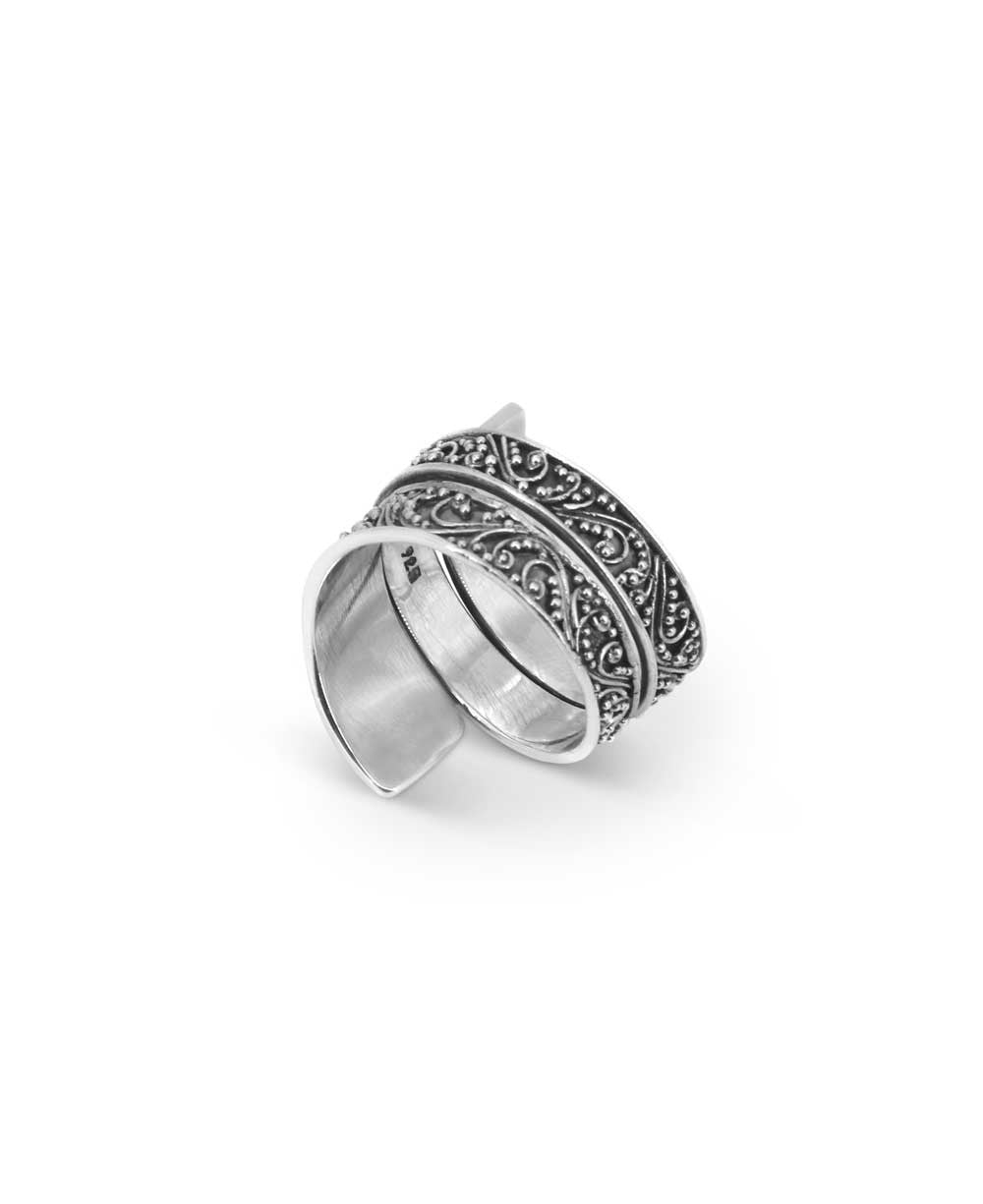 Filigree Scroll Wide Band Ring in Sterling Silver