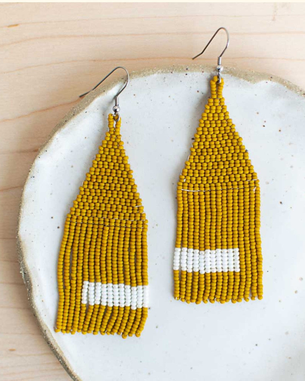 Mustard Seed-Bead Fringe Earrings
