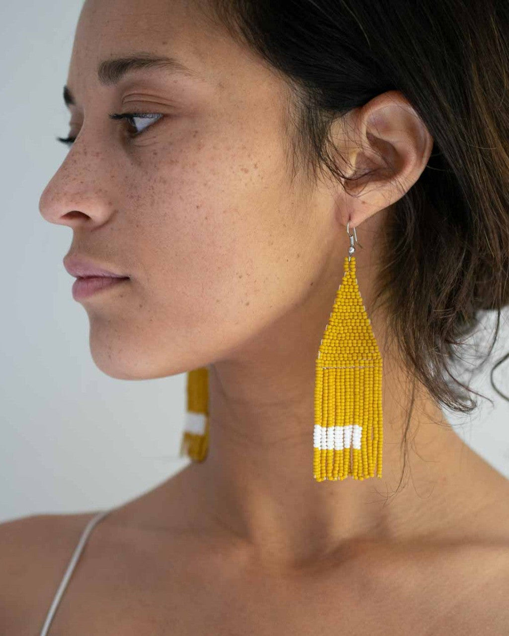 Mustard Seed-Bead Fringe Earrings