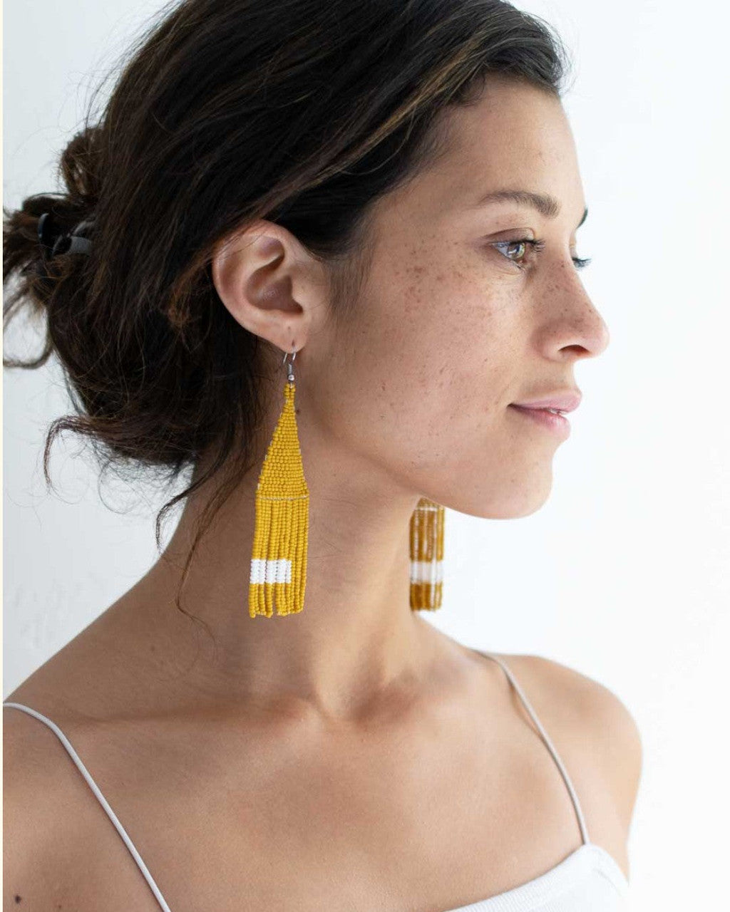 Mustard Seed-Bead Fringe Earrings