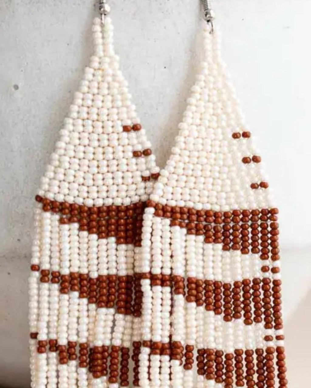 Cream and Crimson Beaded Fringe Earrings