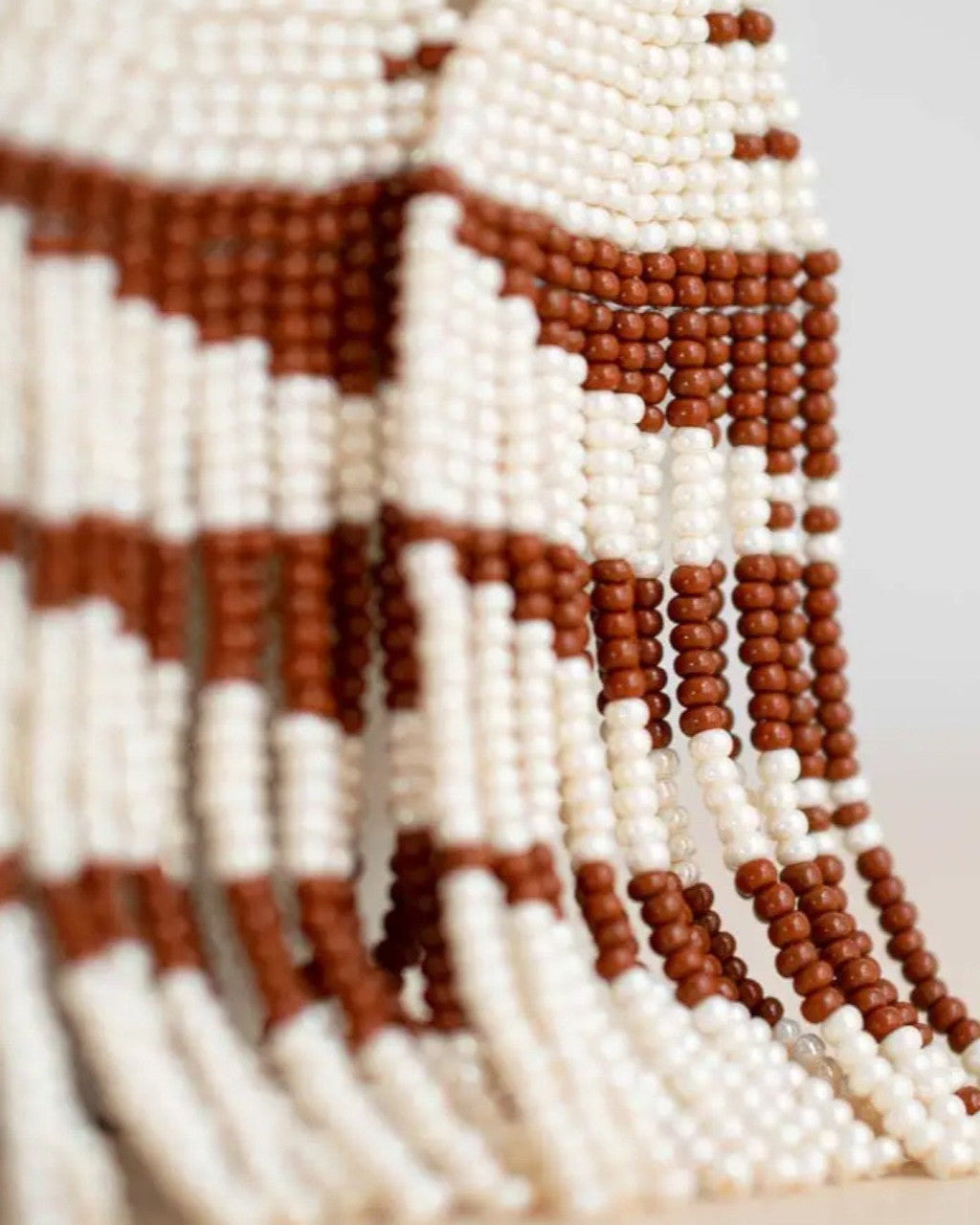 Cream and Crimson Beaded Fringe Earrings
