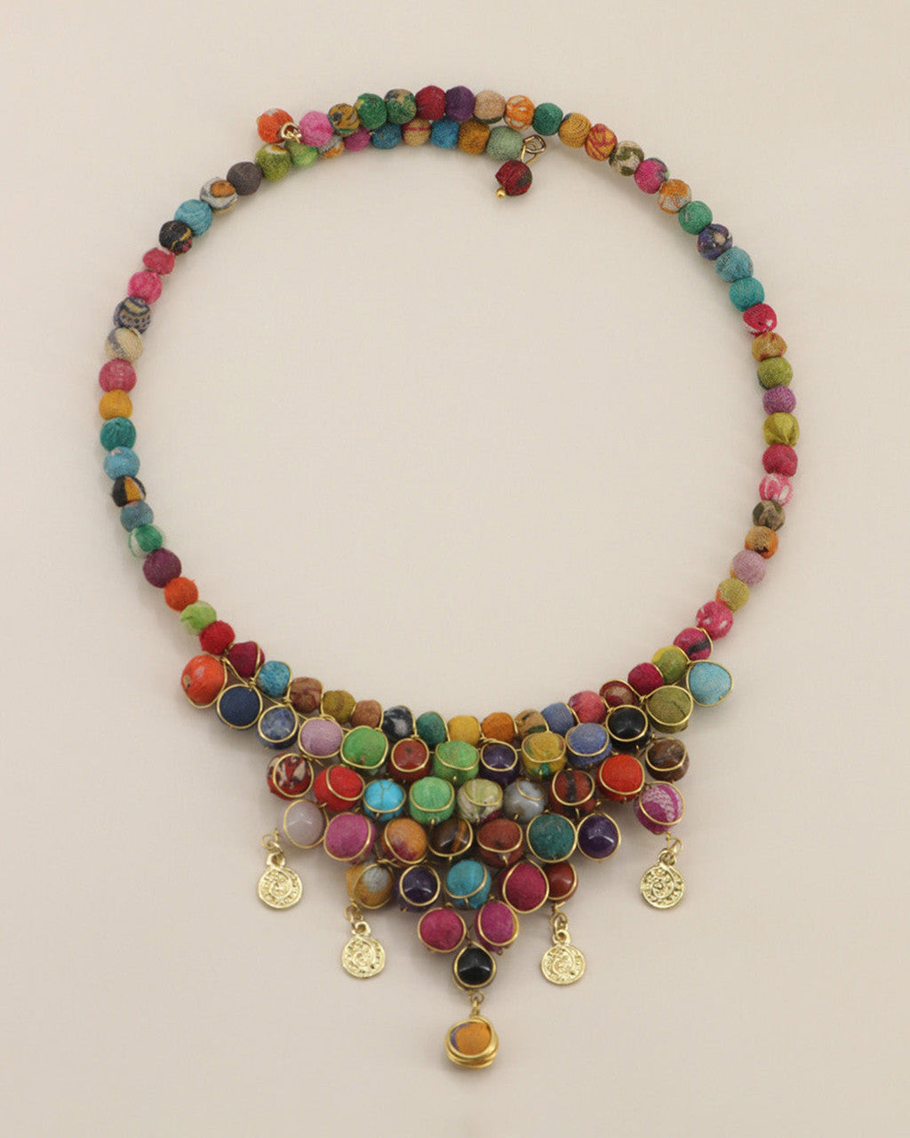Cluster Bib Choker in Textile and Gemstone