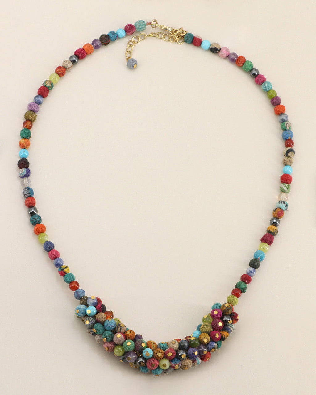 Multicolor Bead Cluster Collar in Fabric and Gemstone