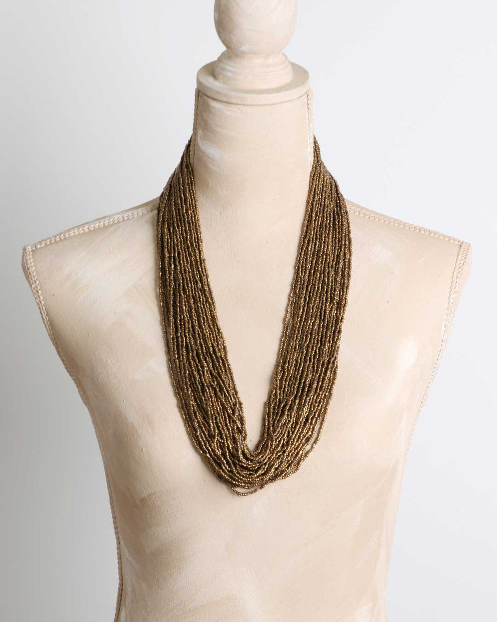 Forty-One Strand Antique Gold Seed Bead Necklace