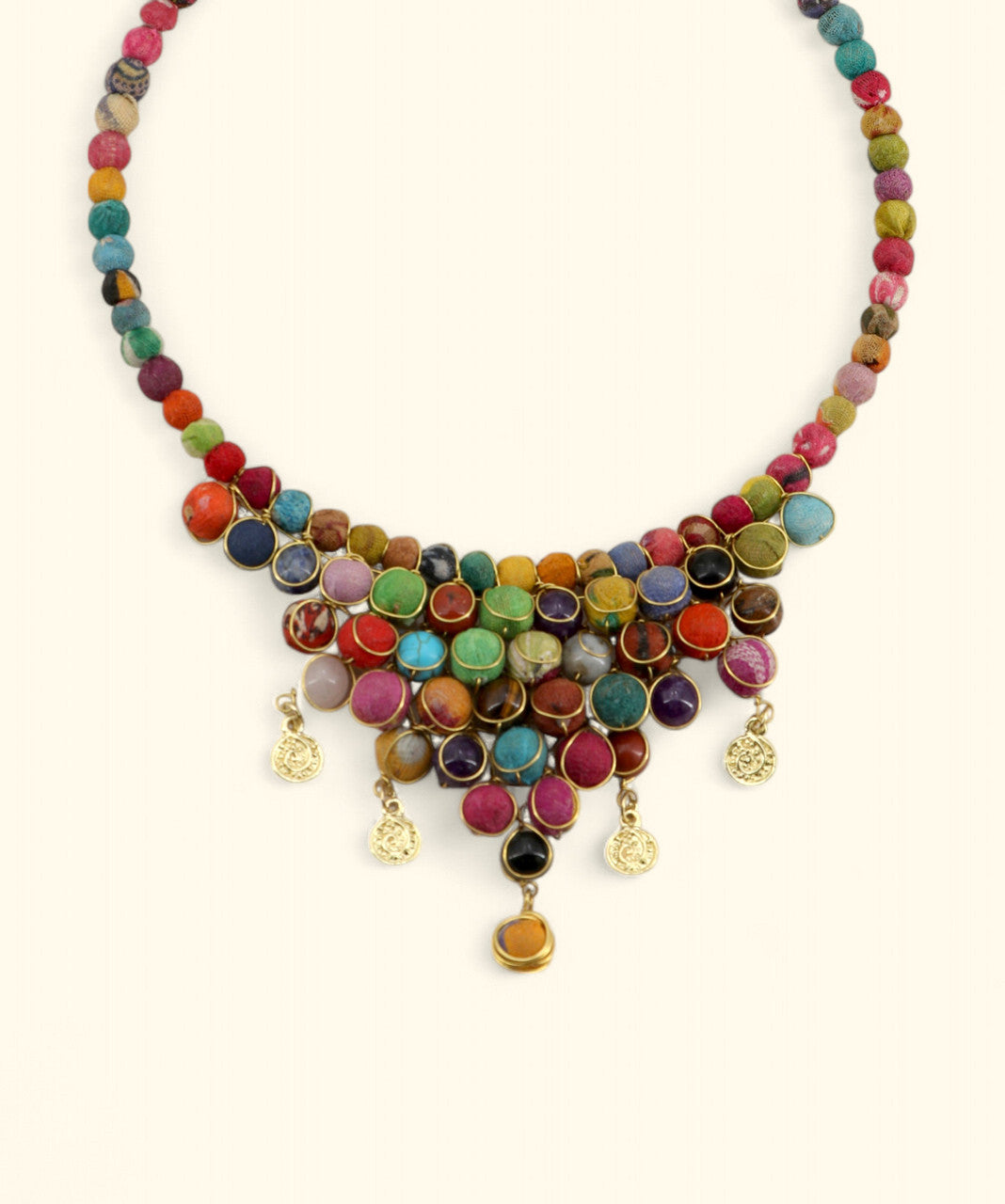 Cluster Bib Choker in Textile and Gemstone