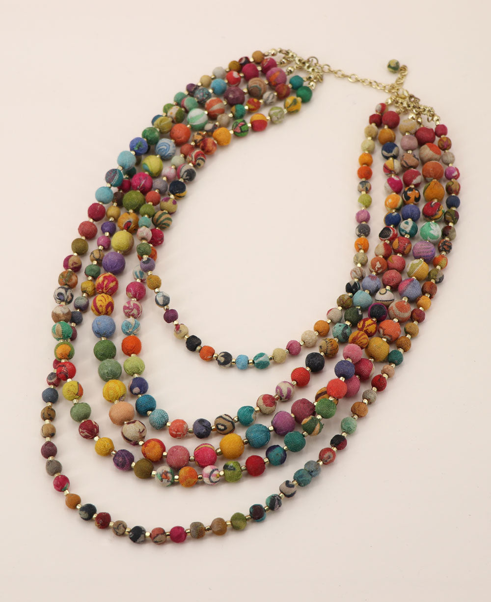 Cascading Five-Strand Sari Bead Necklace
