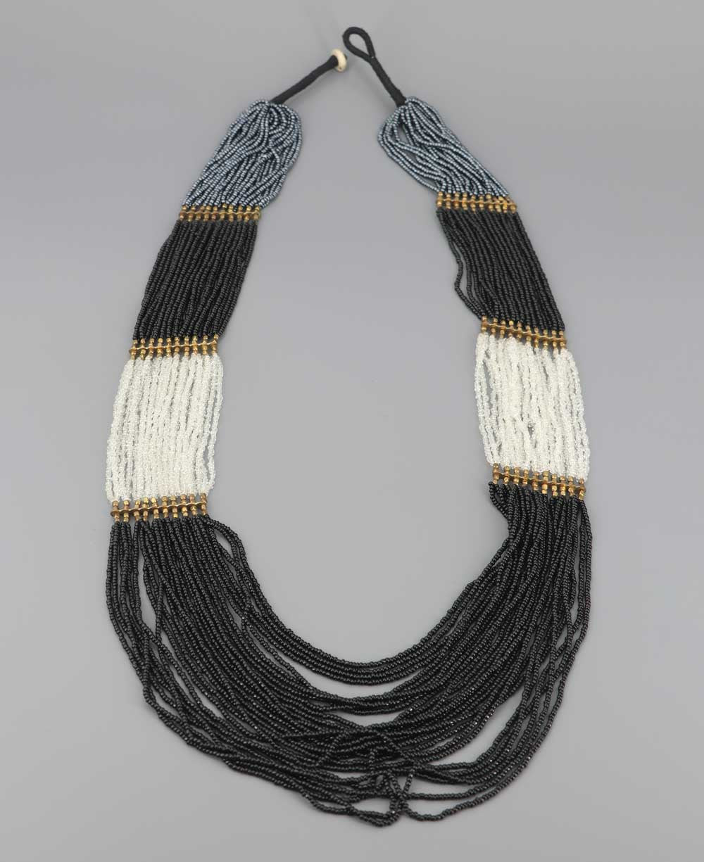 Multi-Strand Seed Bead Rope in Black, Gray and Ivory