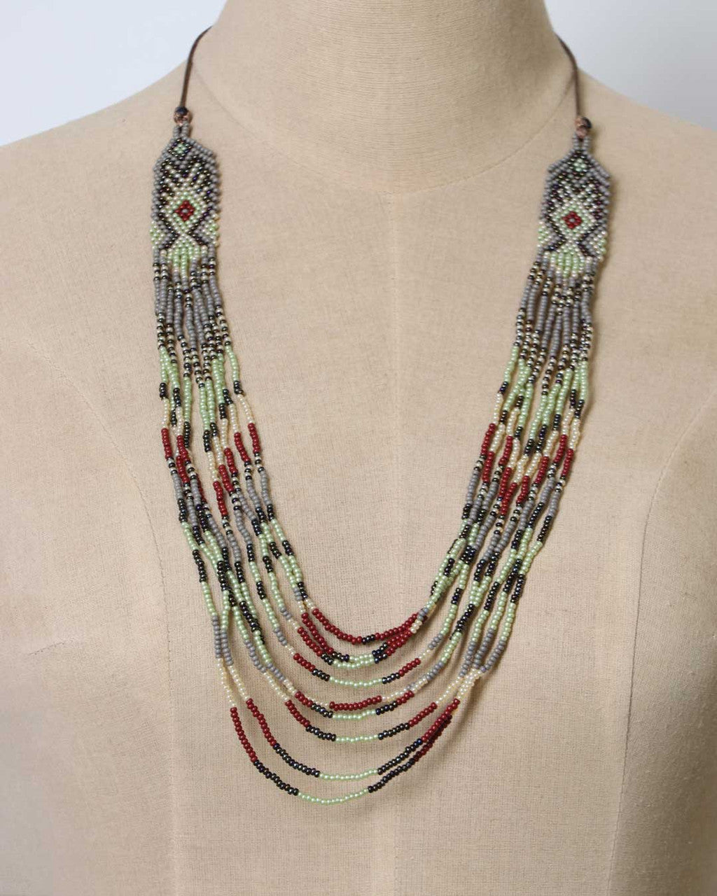 Diamond Medallion Multi-Strand Beaded Necklace