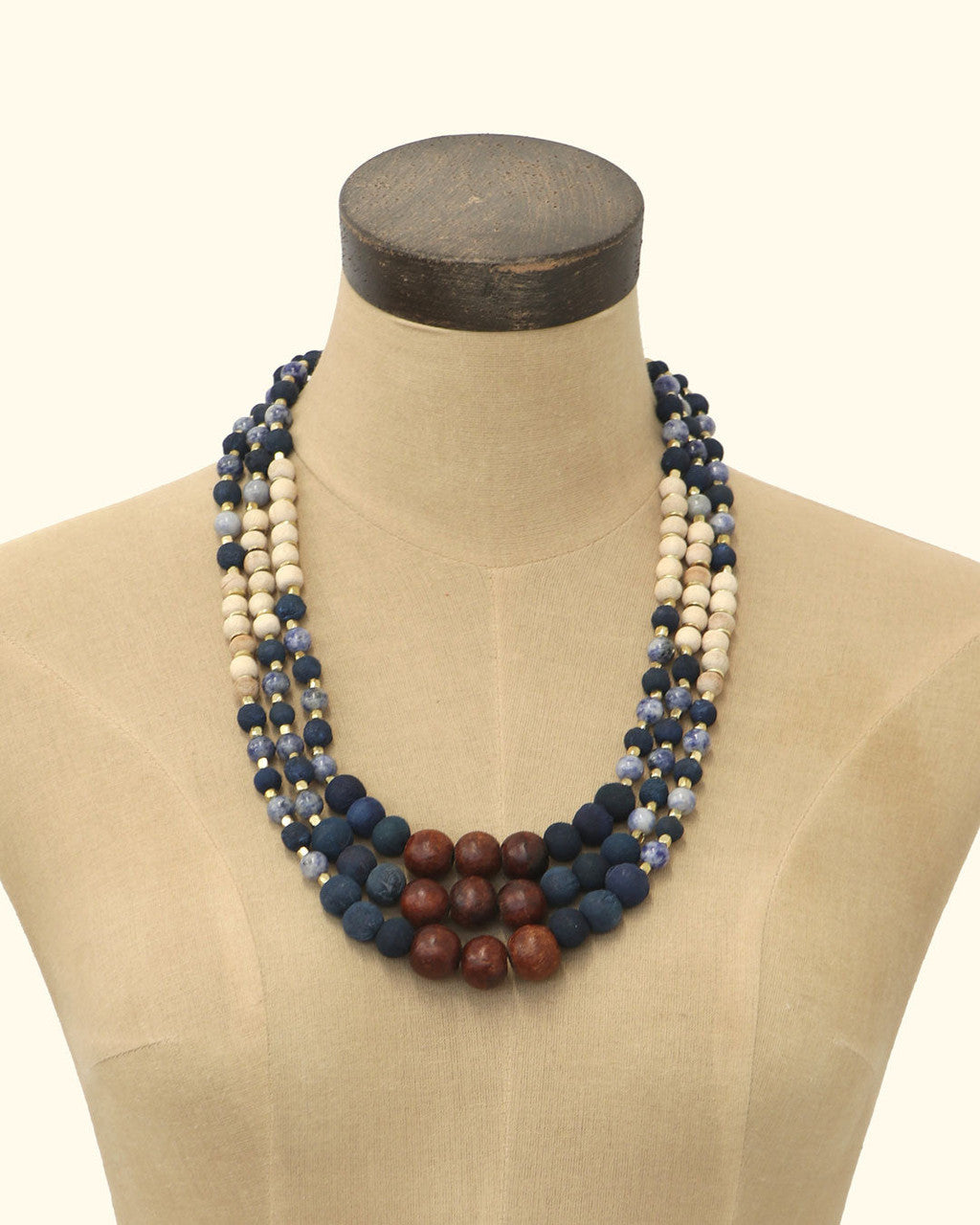 Three-Strand Indigo, Sodalite and Mahogany Necklace