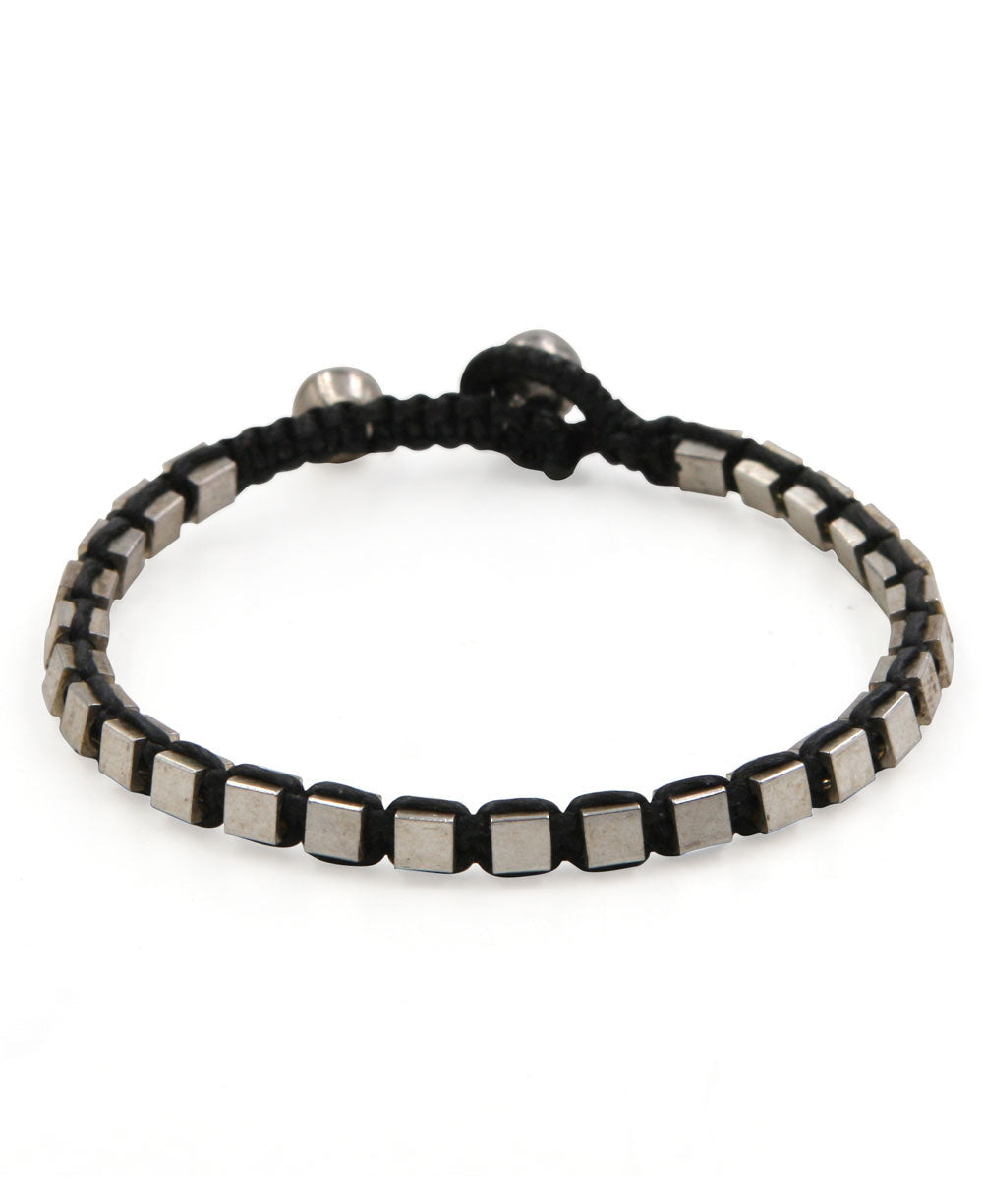 Faceted Cube Bead Cord Bracelet with Bell