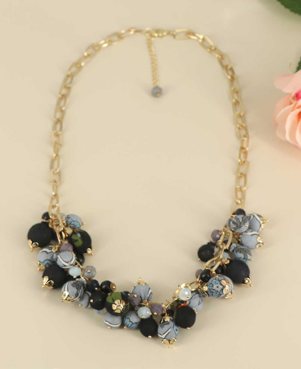 Clustered Bead Bib in Ink, Slate and Dove Blue