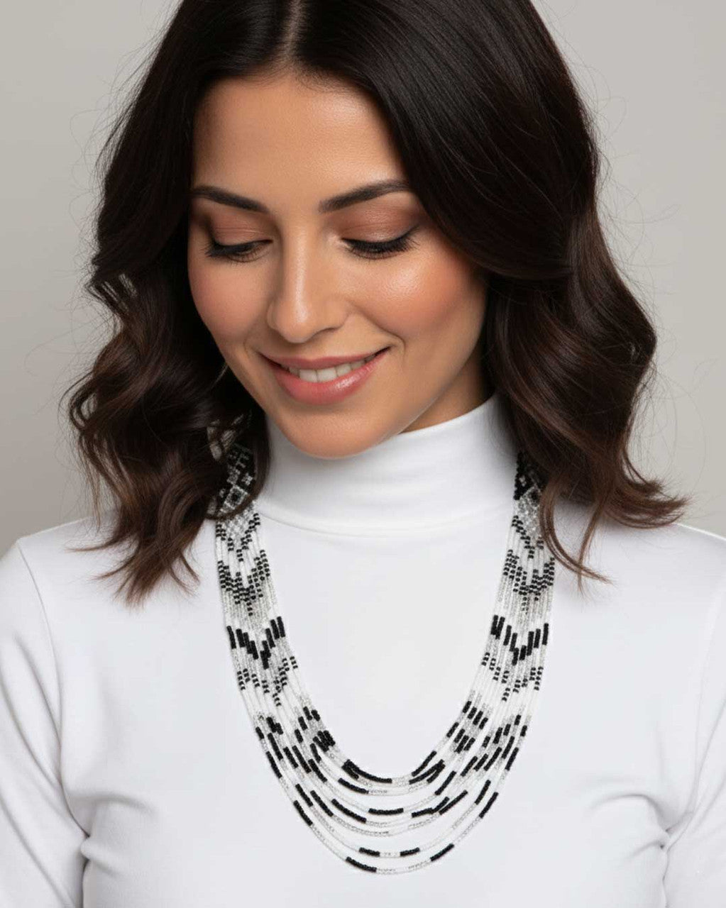 Black and White Beaded Cascade Necklace