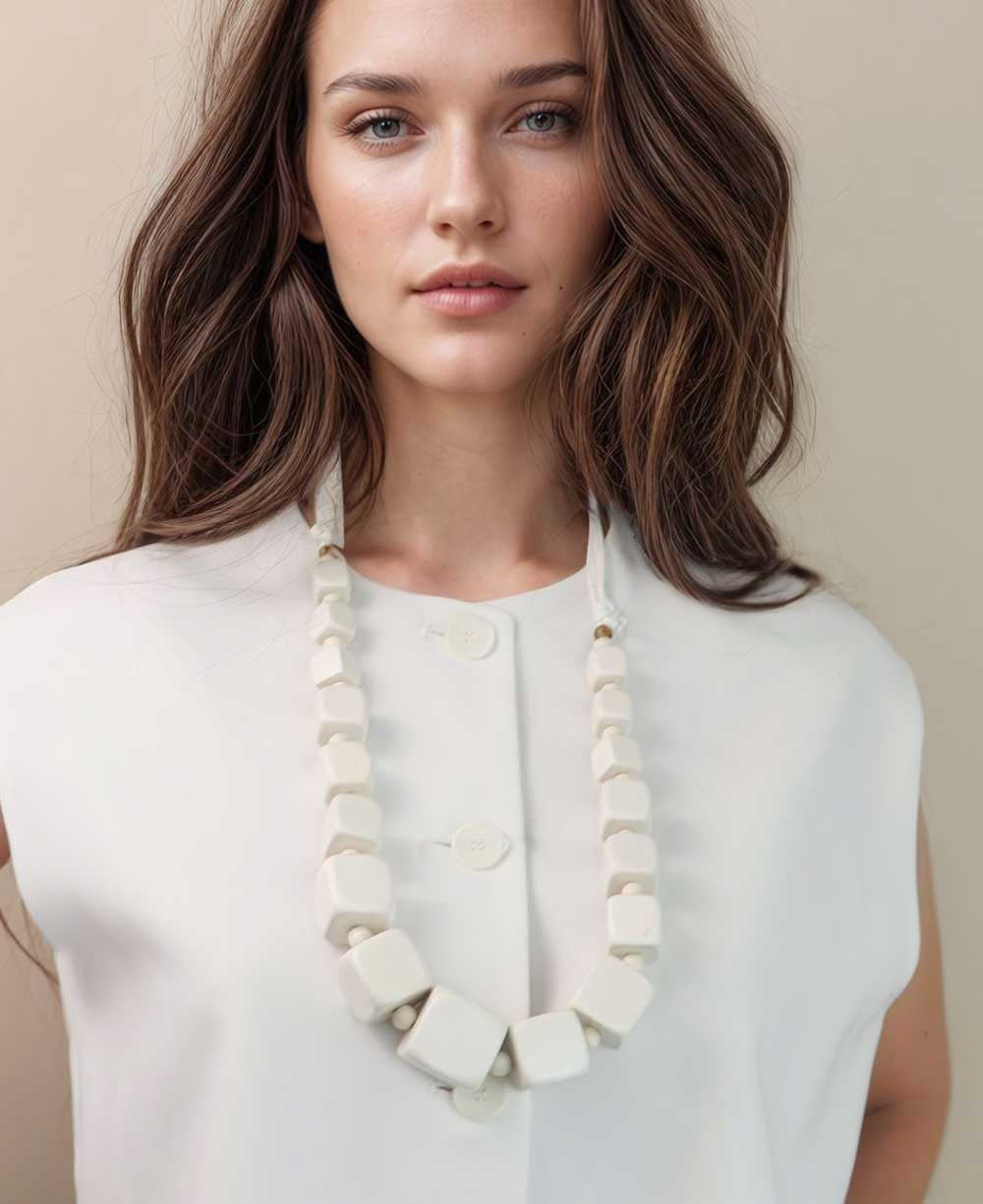 Graduated Cube Necklace, Soft White Wood