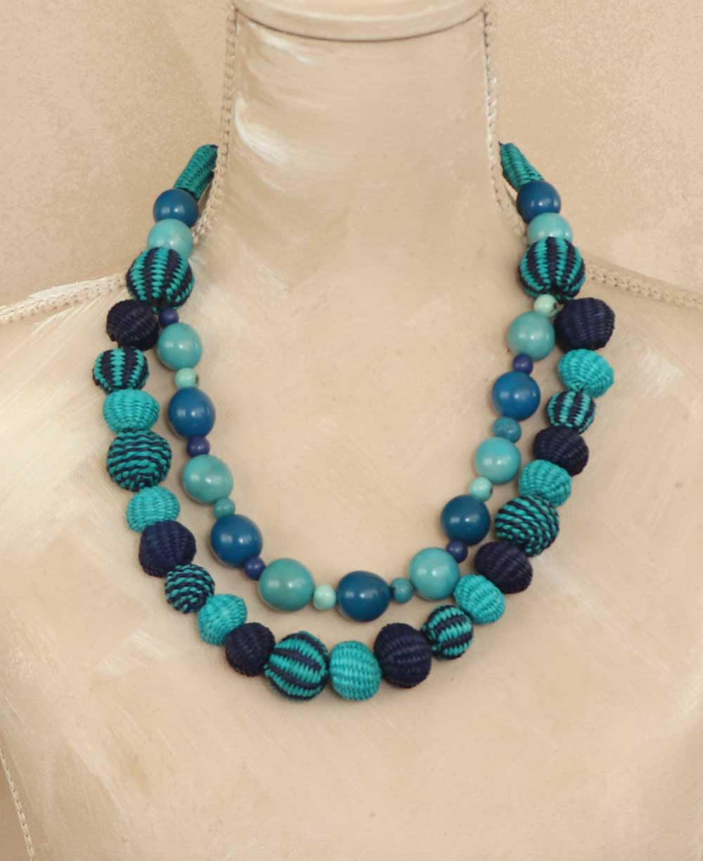 Double-Strand Woven Bead Necklace, Sea Blues