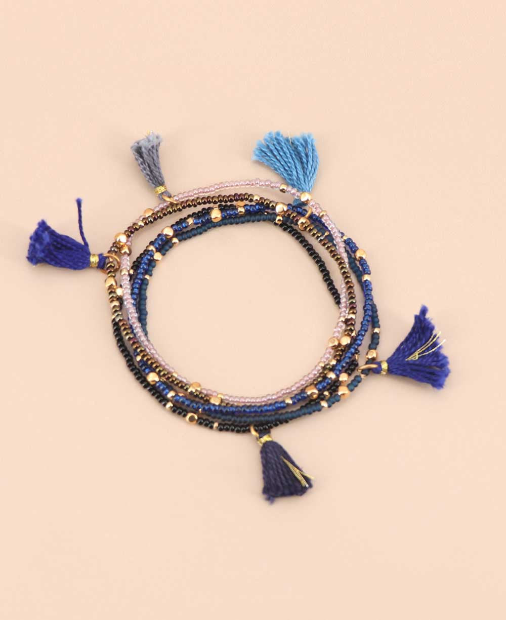 Beaded Stretch Bracelet Stack in Blues, Set of Five