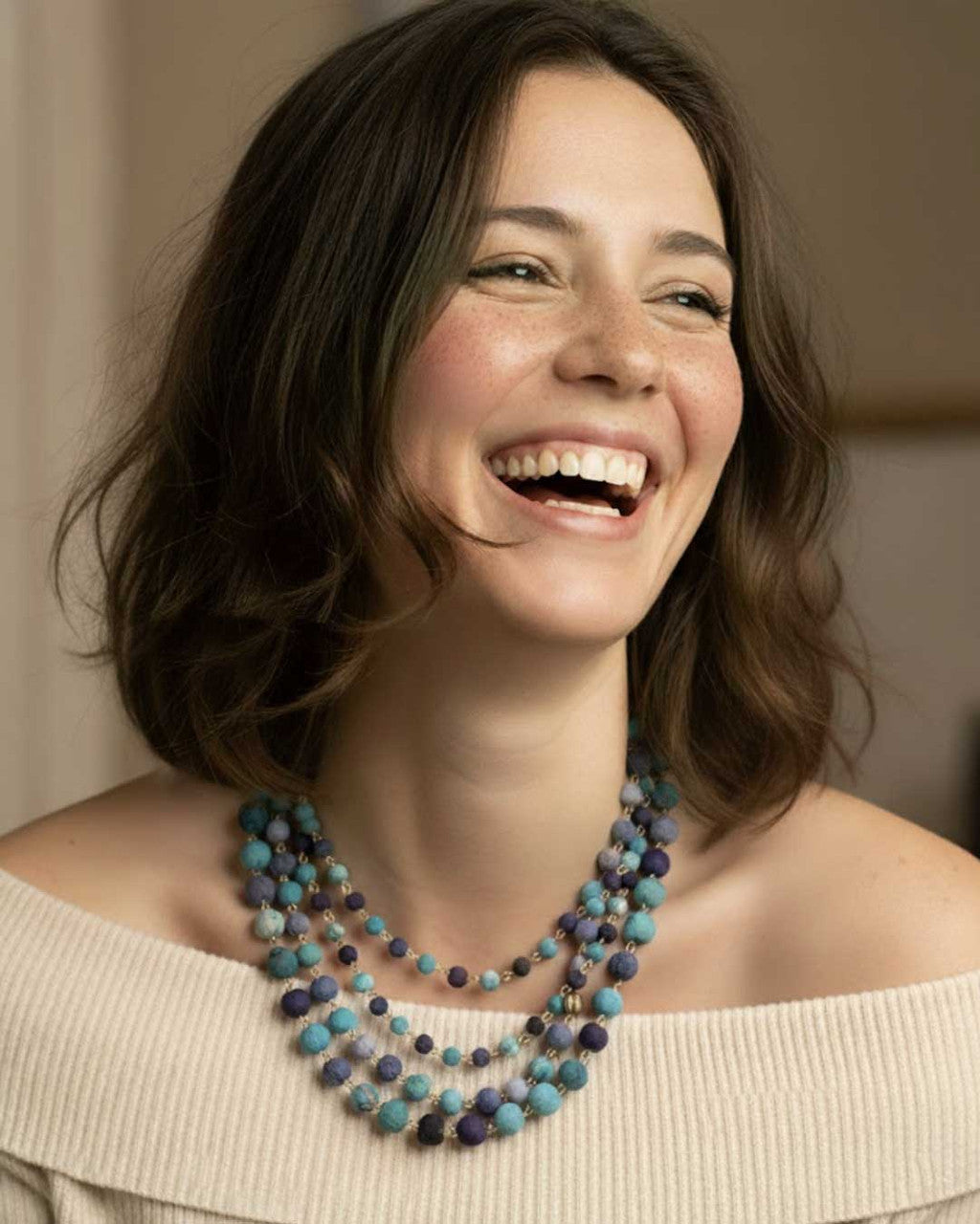 Four-Strand Kantha Bead Necklace in Blues