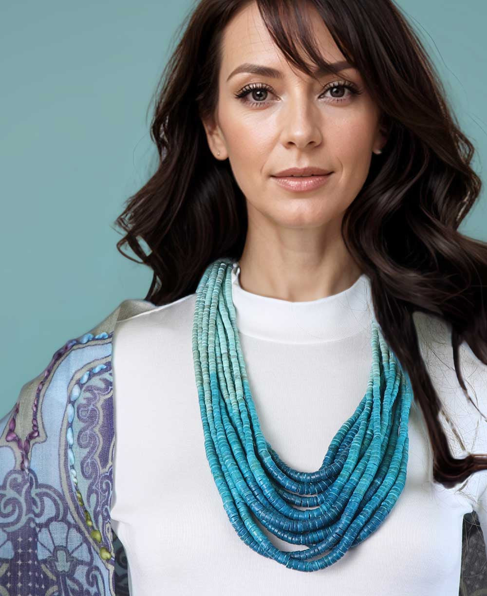 Aqua Ombre Coconut Bead Bib Necklace