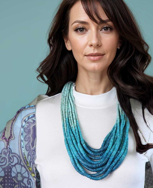 Aqua Ombre Coconut Bead Bib Necklace