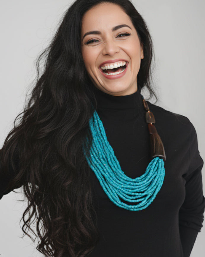 Multi-Strand Turquoise Bib Necklace with Horn Yoke