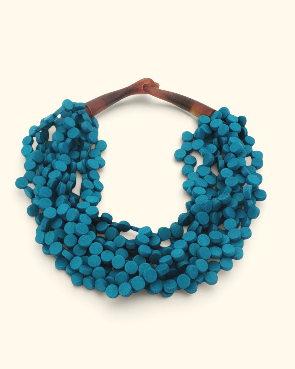 Twisted Teal Wood Disc Multi-Strand Necklace