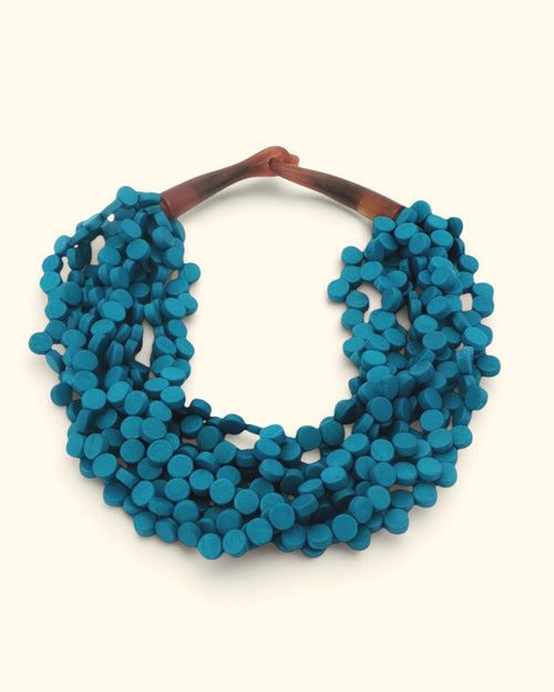 Twisted Teal Wood Disc Multi-Strand Necklace