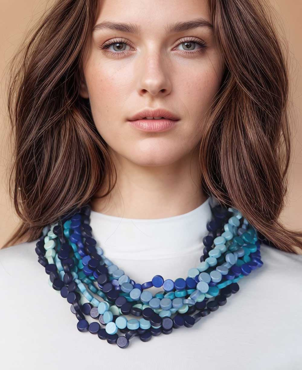 Nine-Strand Twist Necklace in Four Blues