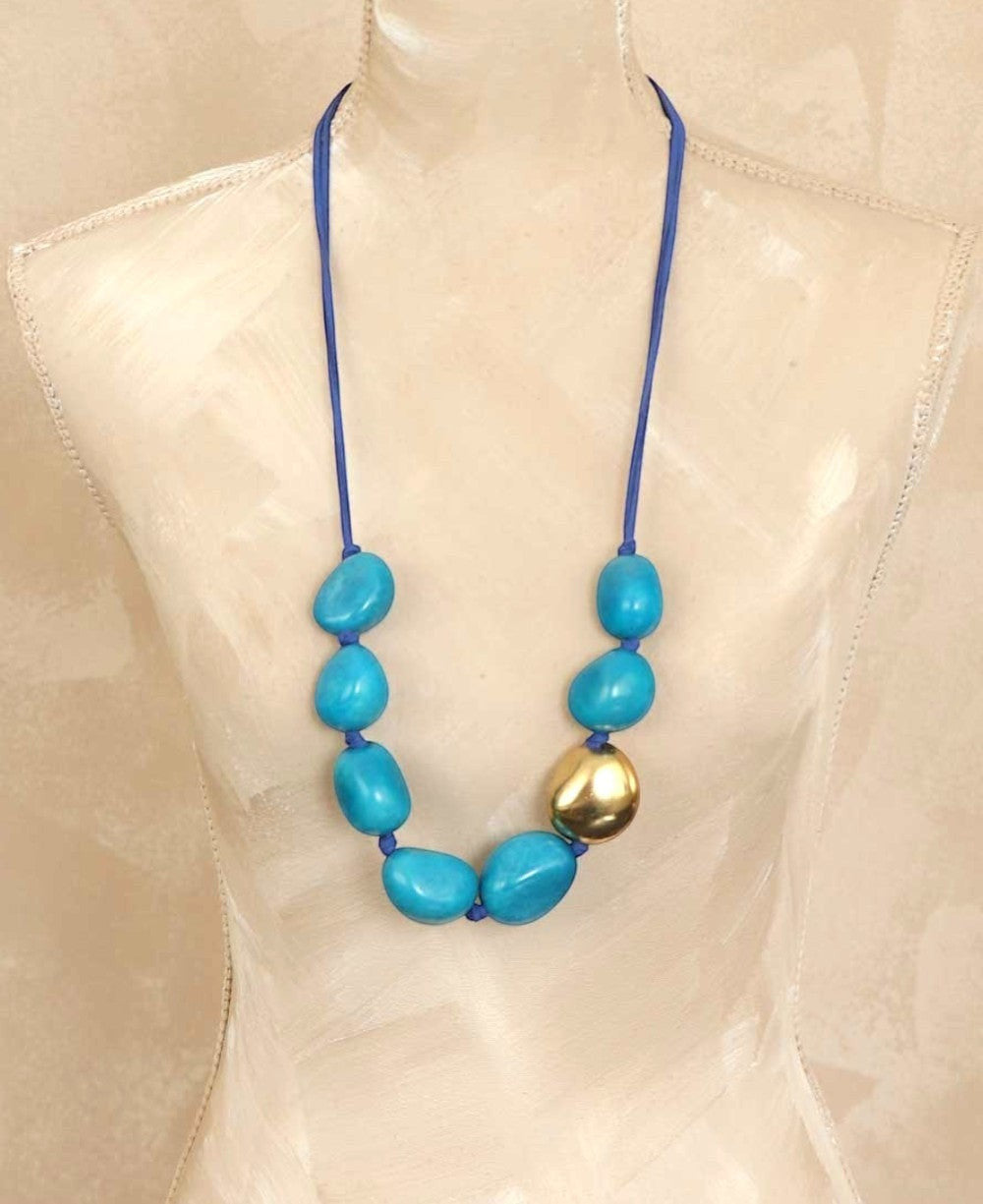 Turquoise Tagua Necklace with Gold Pod