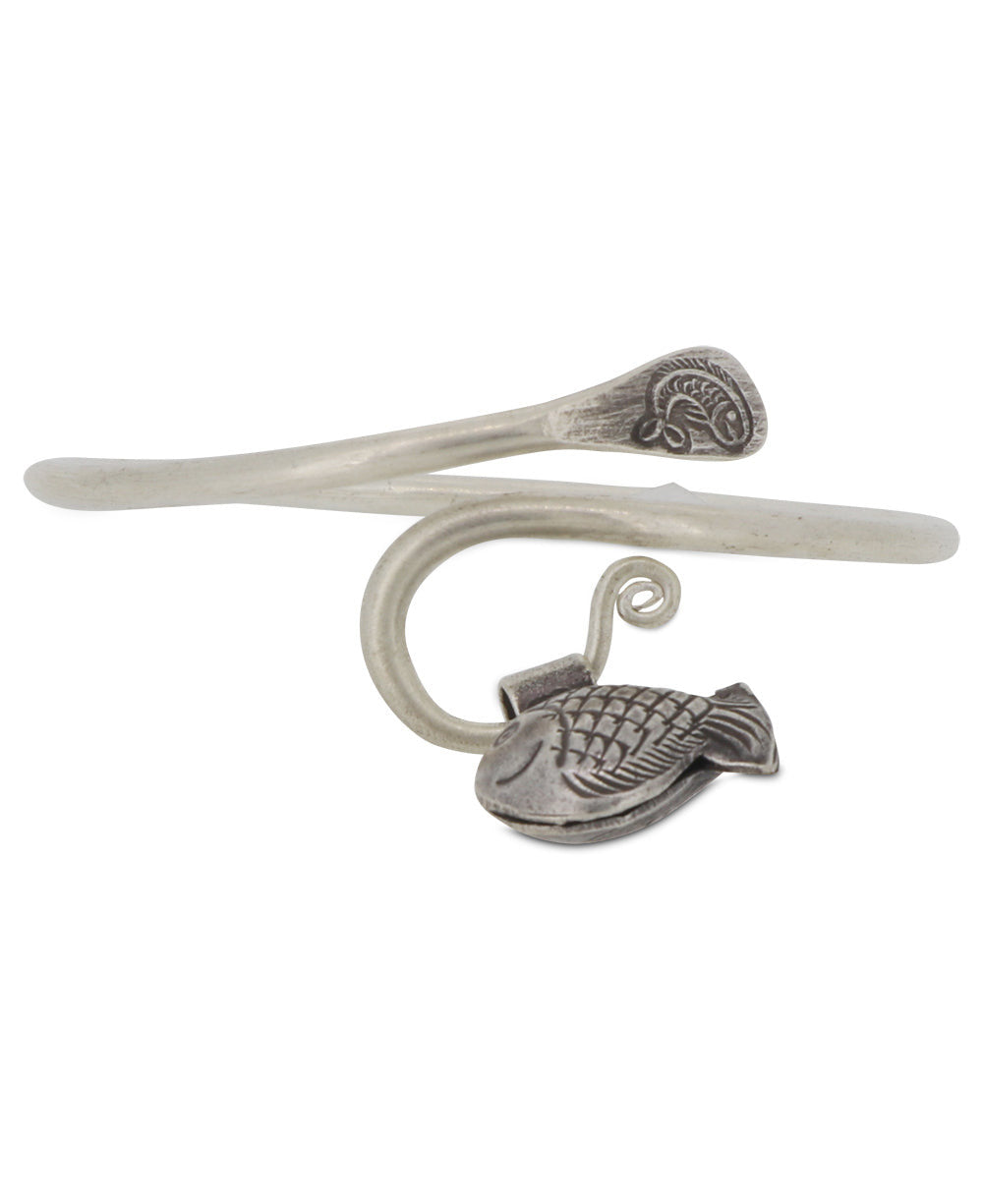 Silver Fish Charm Open Cuff Bracelet