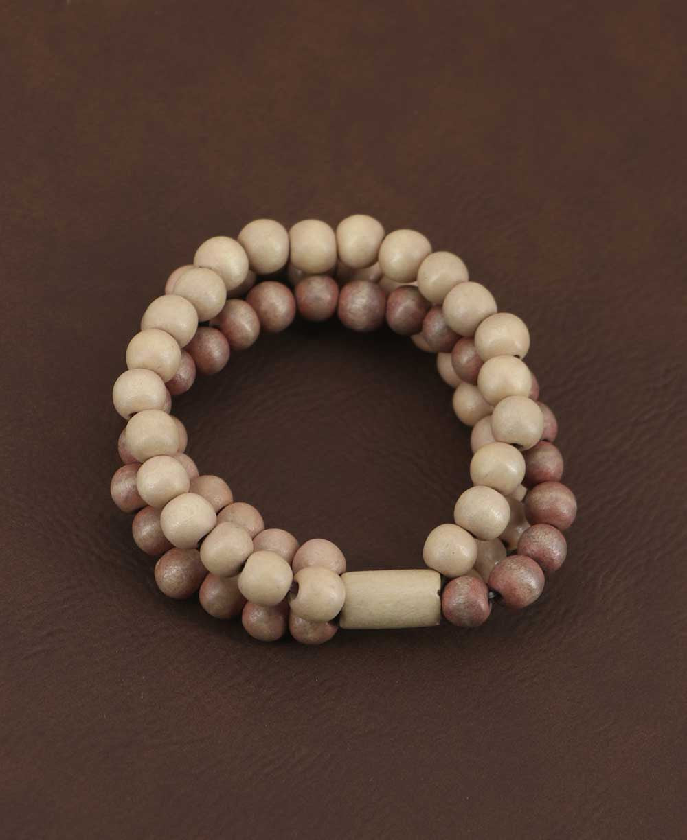 Ivory and Rose Wood Bead Stack Bracelet