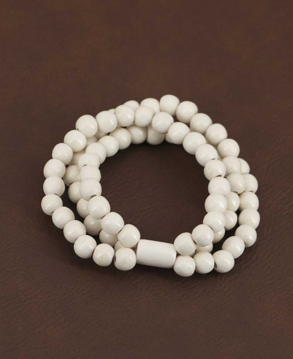 White Wood Bead Triple-Wrap Bracelet