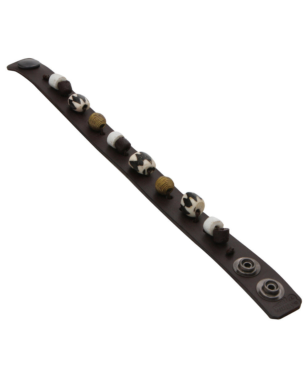 Painted Bead & Brass Leather Cuff