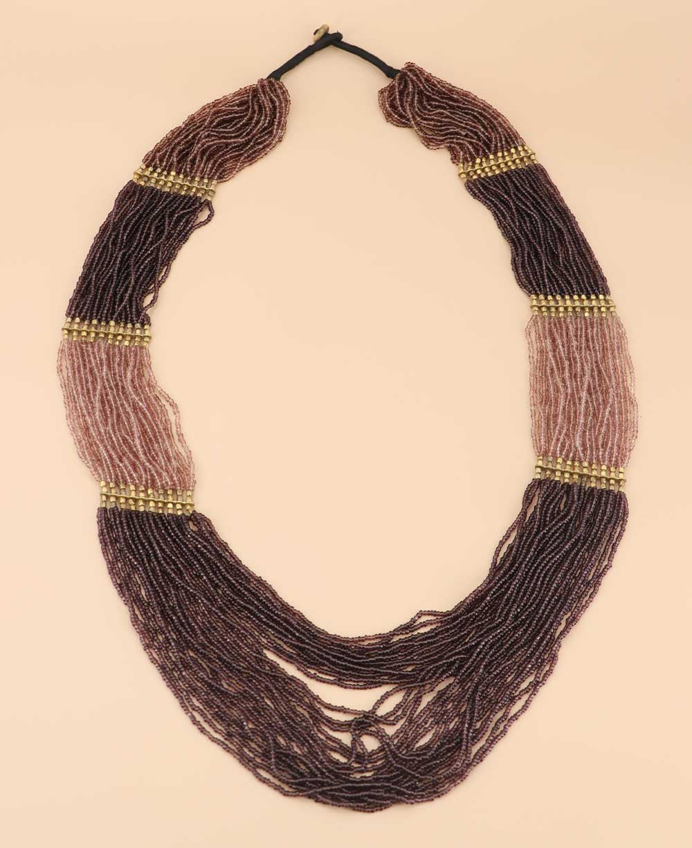Long Multi-Strand Seed Bead Necklace in Wine and Blush
