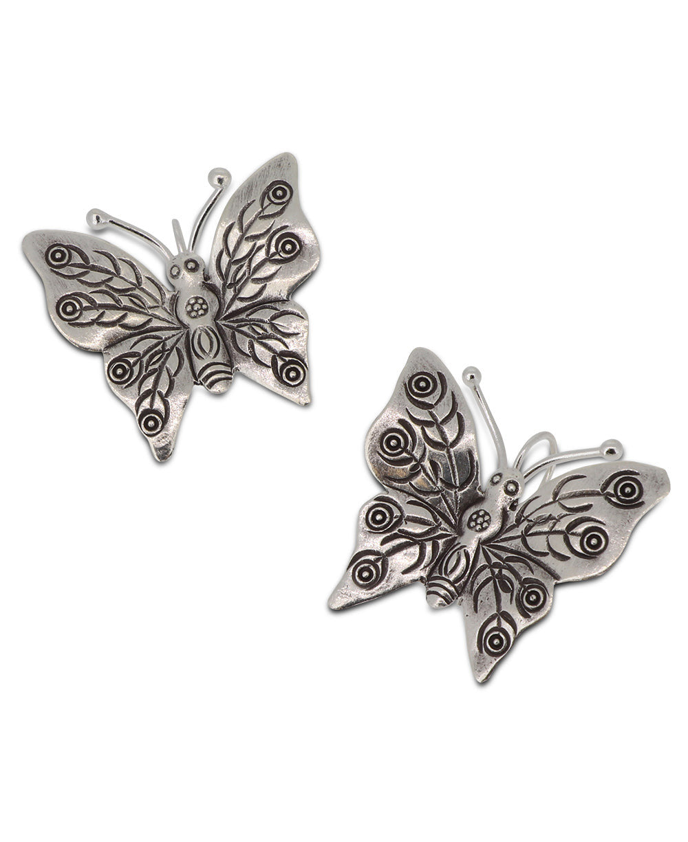 Stamped Silver Butterfly Earrings