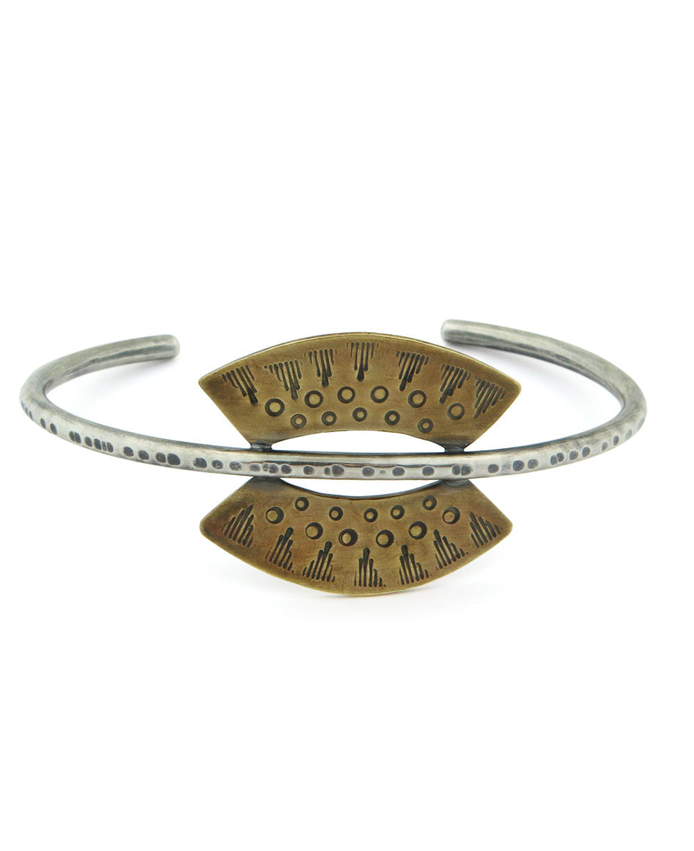 Stamped Brass and Silver Sun Cuff