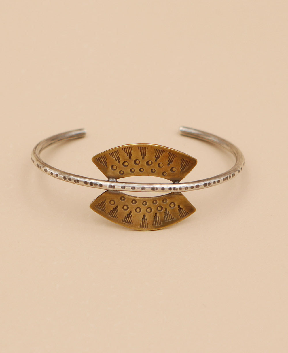 Stamped Brass and Silver Sun Cuff
