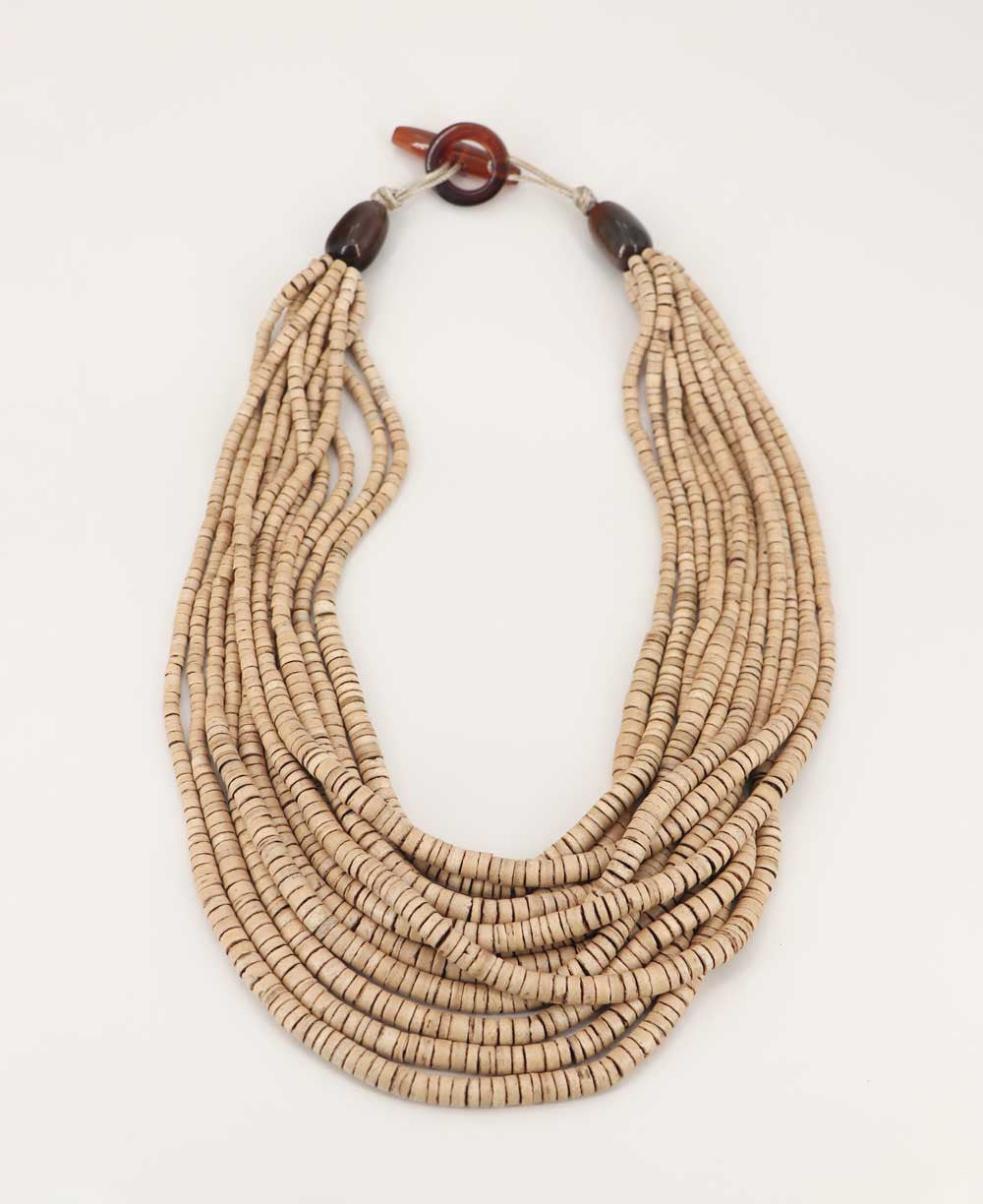 Multi-Strand Coconut Disc Necklace in Sage