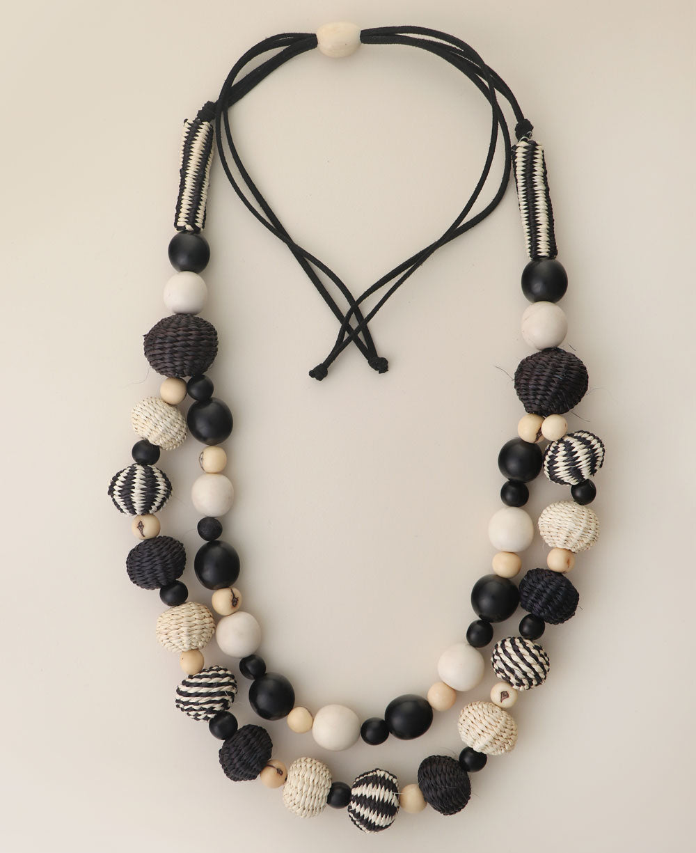 Woven Iraca and Acai Bead Double-Strand Necklace
