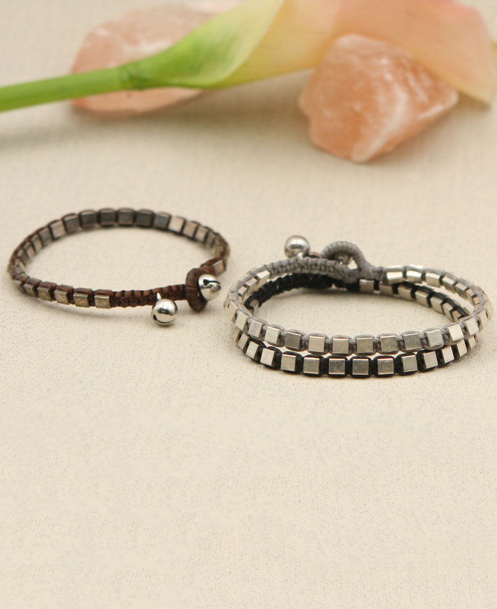 Faceted Cube Bead Cord Bracelet with Bell