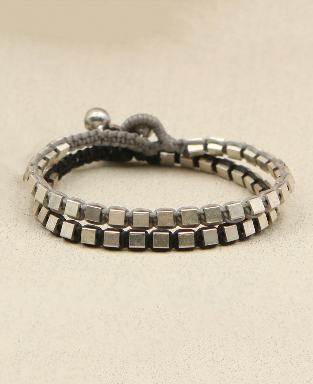 Faceted Cube Bead Cord Bracelet with Bell