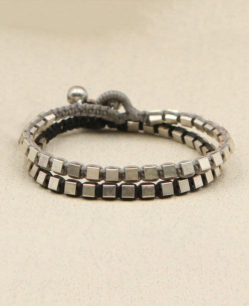 Faceted Cube Bead Cord Bracelet with Bell