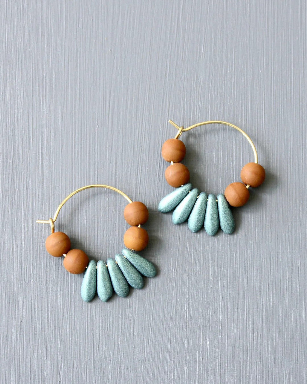 Terracotta and Teal Beaded Hoop Earrings